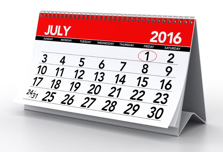 July 2016 Calendar. Isolated on White Background. 3D Rendering