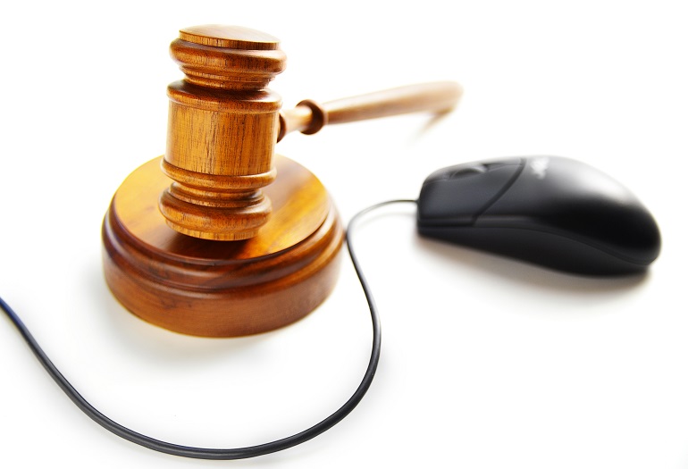 computer mouse and court gavel, on white